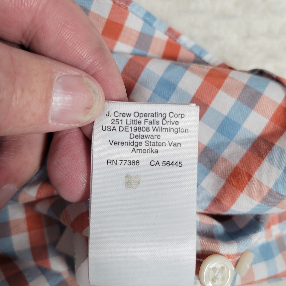 J.Crew Performance Shirt Mens M Orange Blue Gingham Slim Untucked Long Sleeve - Picture 8 of 12